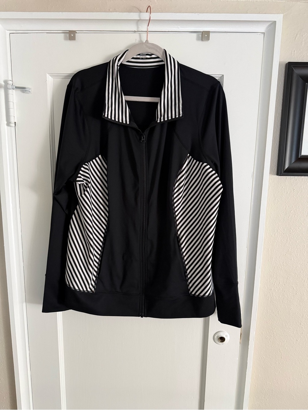 Zella Black Jacket with Black & White Striped Trim